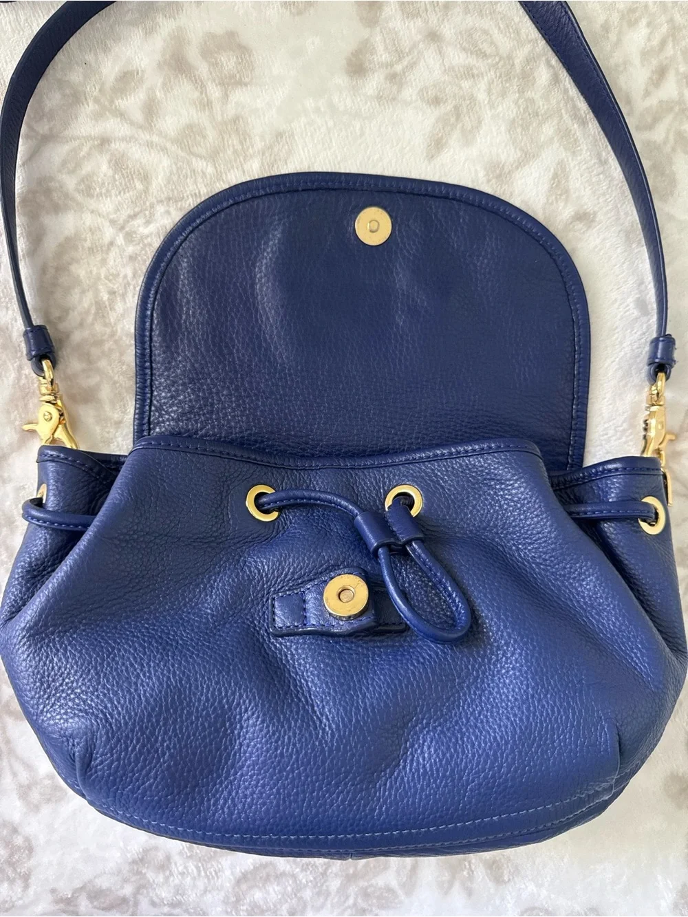 Tory Burch Amanda Flap Crossbody Bag Navy Blue Pebbled Leather